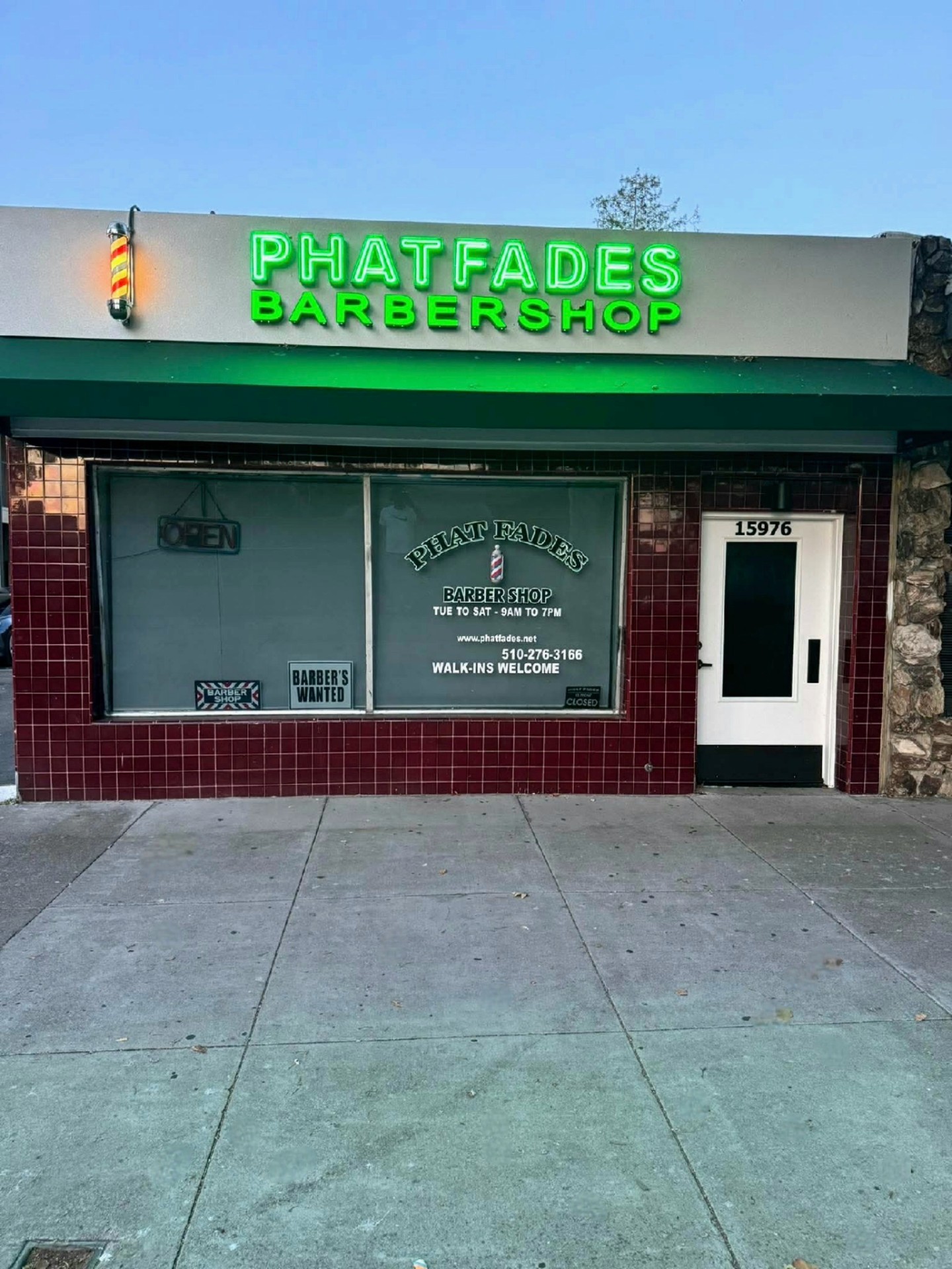 PhatFades Barbershop storefront on E. 14th St, San Leandro